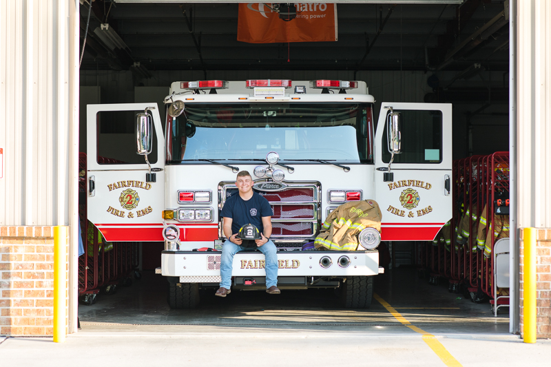 This Fairfield firefighter senior session was perfect for Tyler. After time at the station, we headed to the farm for a rustic outdoor senior session. For more Fairfield senior photo ideas visit www.jamiefishercollective.com | Jamie Fisher Collective