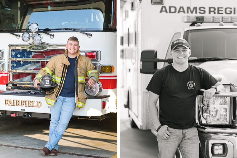 This Fairfield firefighter senior session was perfect for Tyler. After time at the station, we headed to the farm for a rustic outdoor senior session. For more Fairfield senior photo ideas visit www.jamiefishercollective.com | Jamie Fisher Collective