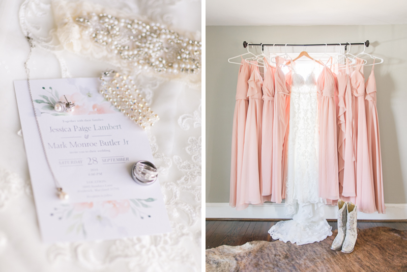 Jessica + Mark were married in a beautiful Frederick, MD wedding. This blush farmhouse wedding took place at their family farm. See more rustic farm weddings from Maryland wedding photographer Jamie Fisher from Jamie Fisher Collective. www.jamiefishercollective.com 